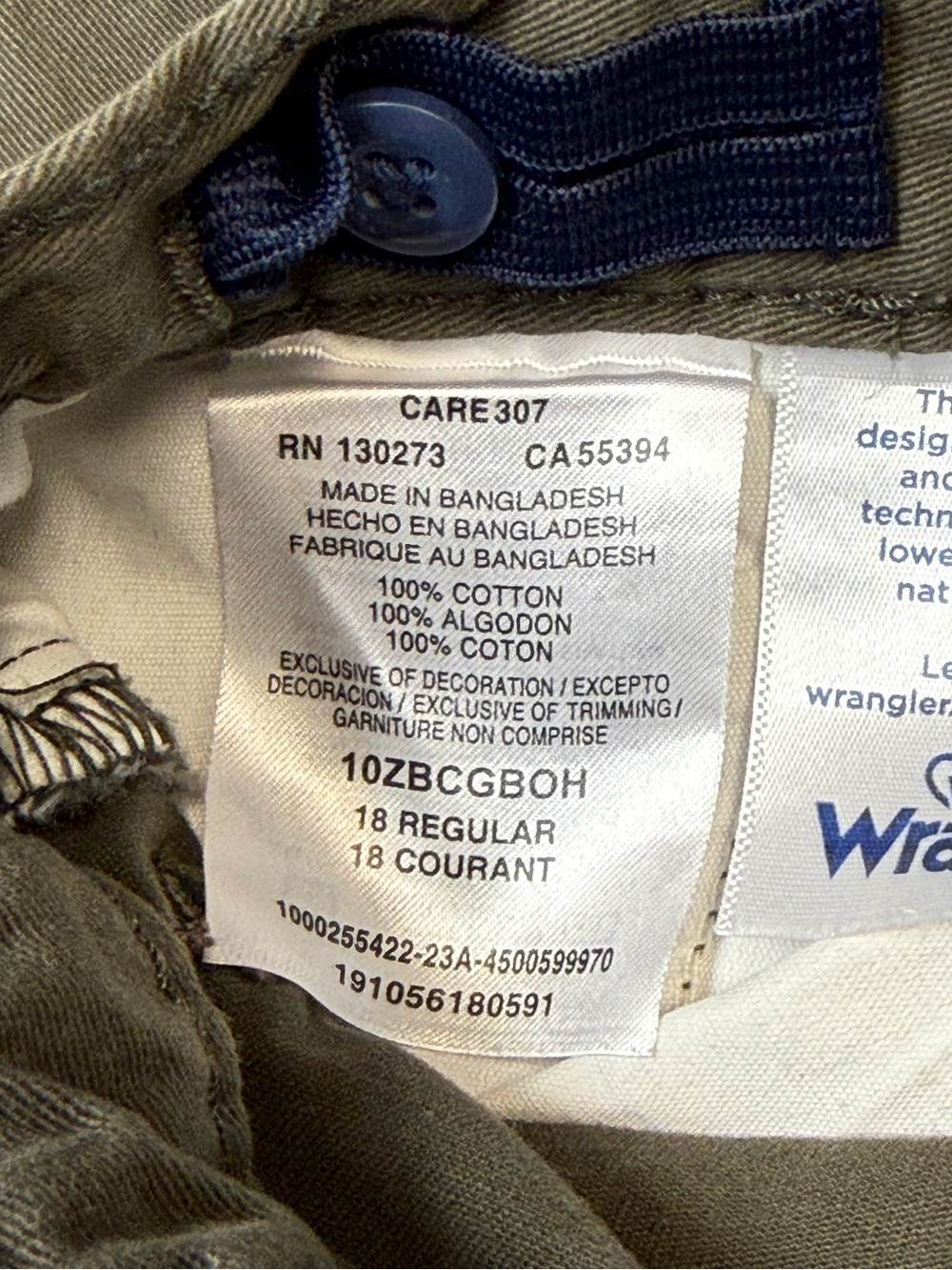 Wrangler: Boys Wrangler Authentics Classic Cargo Pant, Olive Green, Size 18 - Picture 5 of 11
